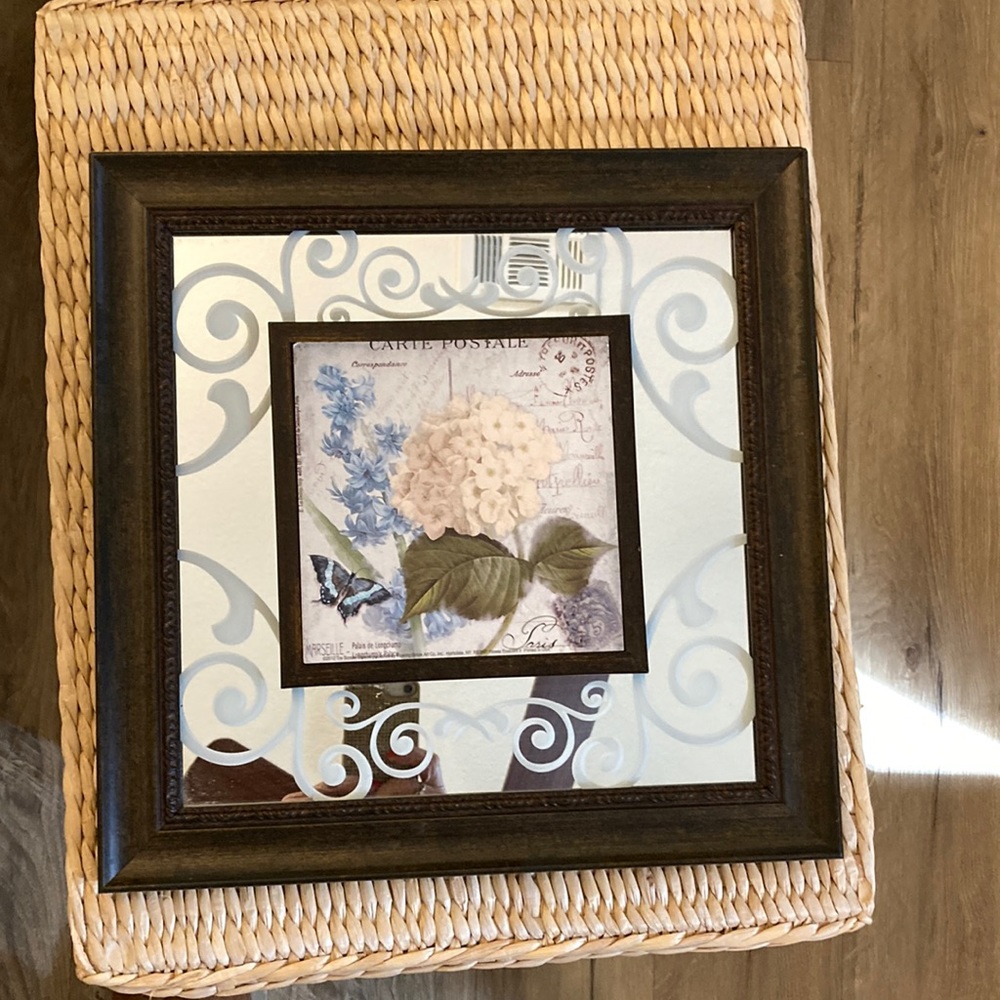 Mirror framed with Floral Picture in Middle Paris